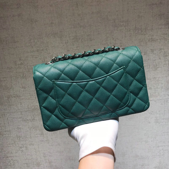 Classic Chanel Grained Calfskin Small Flap Bag Green with Silver Hardware CF1116