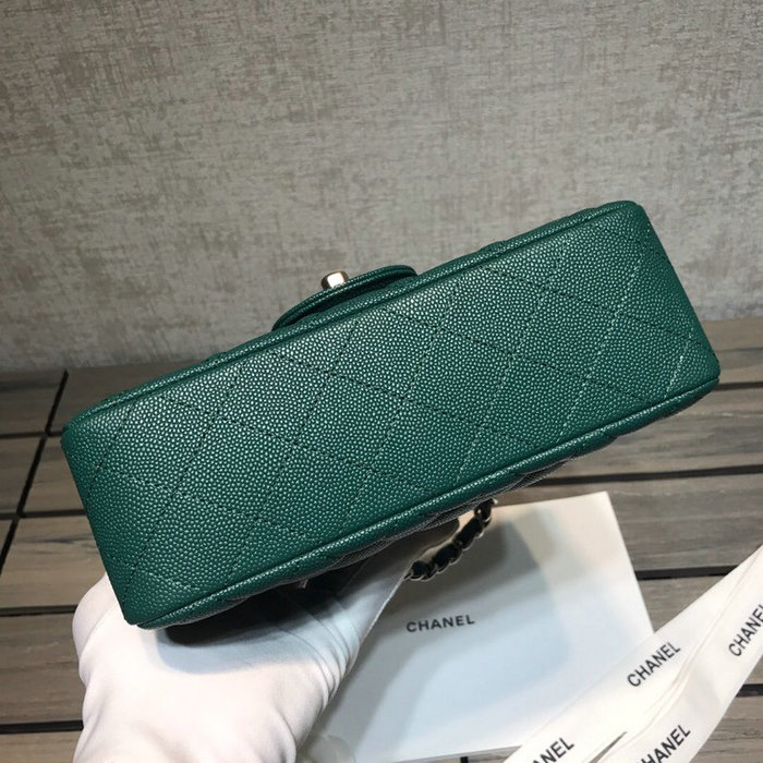 Classic Chanel Grained Calfskin Small Flap Bag Green with Silver Hardware CF1116