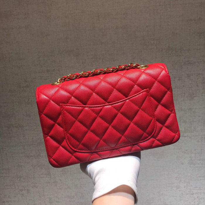 Classic Chanel Grained Calfskin Small Flap Bag Red with Gold Hardware CF1116