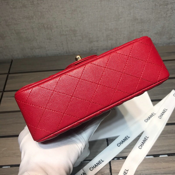 Classic Chanel Grained Calfskin Small Flap Bag Red with Gold Hardware CF1116