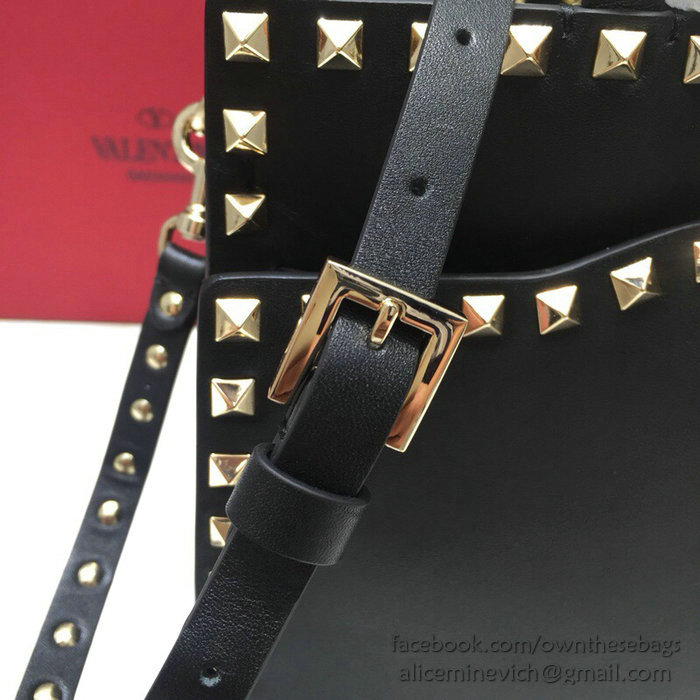 Valentino Smooth Calfskin Small Rockstud Top Handle Bag Black V6500