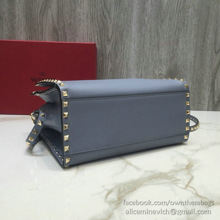 Valentino Smooth Calfskin Small Rockstud Top Handle Bag Blue V6500