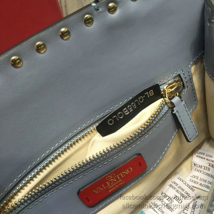 Valentino Smooth Calfskin Small Rockstud Top Handle Bag Blue V6500