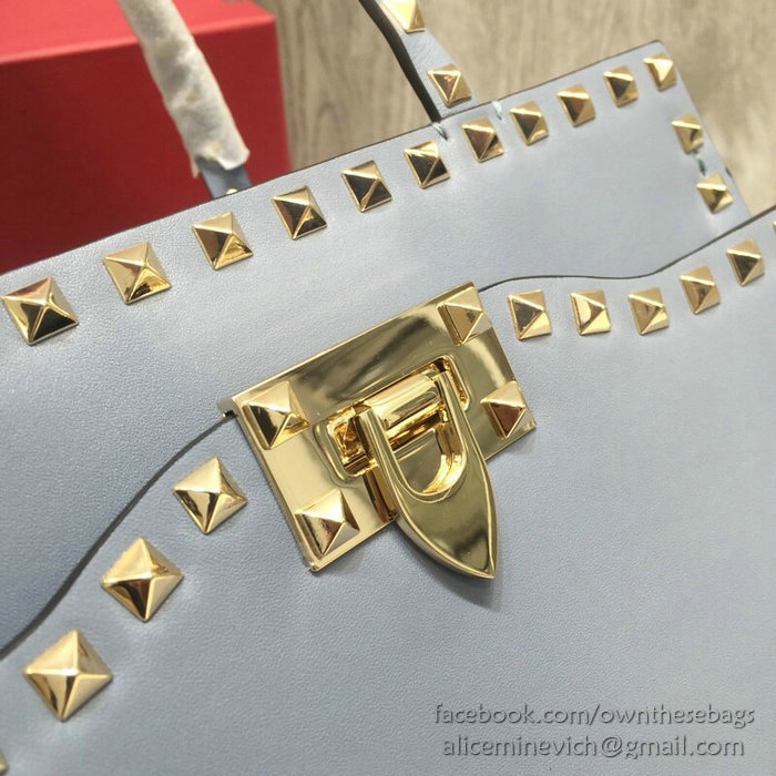 Valentino Smooth Calfskin Small Rockstud Top Handle Bag Blue V6500