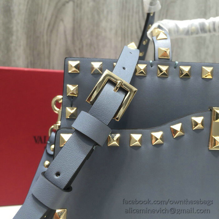 Valentino Smooth Calfskin Small Rockstud Top Handle Bag Blue V6500