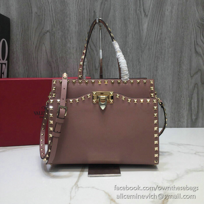 Valentino Smooth Calfskin Small Rockstud Top Handle Bag Nude V6500