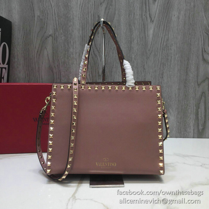 Valentino Smooth Calfskin Small Rockstud Top Handle Bag Nude V6500