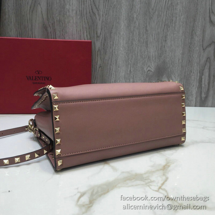 Valentino Smooth Calfskin Small Rockstud Top Handle Bag Nude V6500