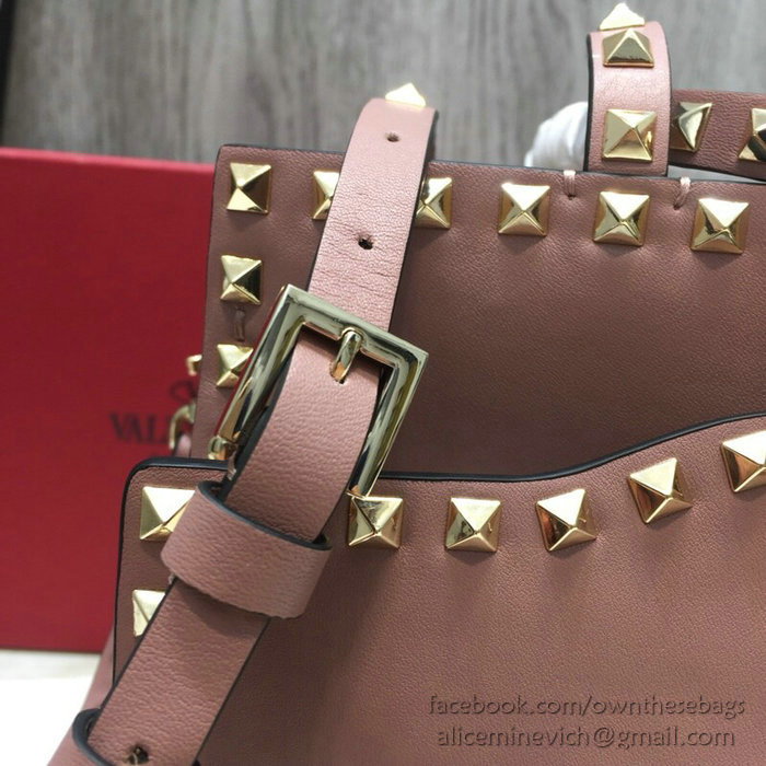 Valentino Smooth Calfskin Small Rockstud Top Handle Bag Nude V6500