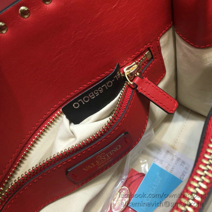 Valentino Smooth Calfskin Small Rockstud Top Handle Bag Red V6500