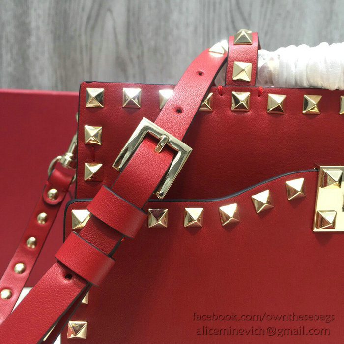 Valentino Smooth Calfskin Small Rockstud Top Handle Bag Red V6500