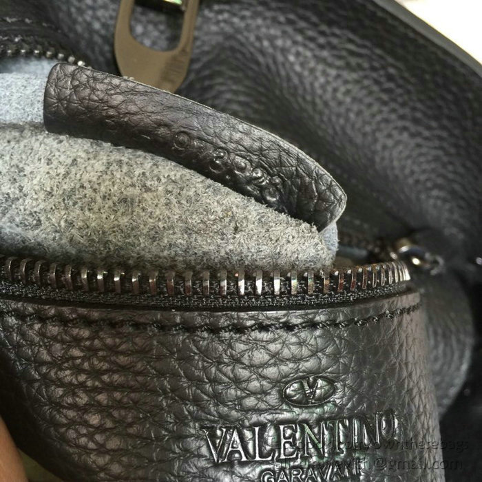 Valentino Soft Calfskin Hobo Bag Black with Black Spikes V50031