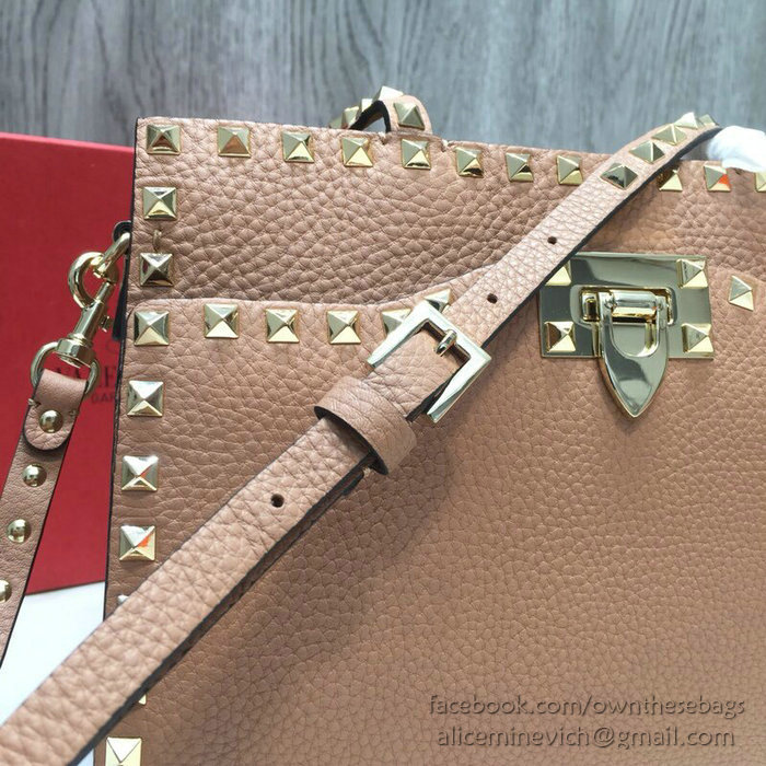 Valentino Textured Calfskin Small Rockstud Top Handle Bag Pink V6500