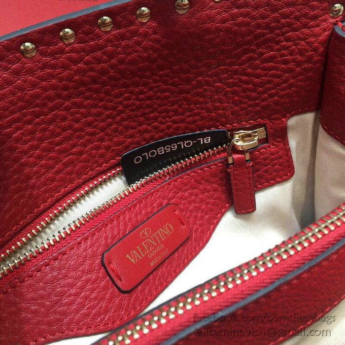 Valentino Textured Calfskin Small Rockstud Top Handle Bag Red V6500