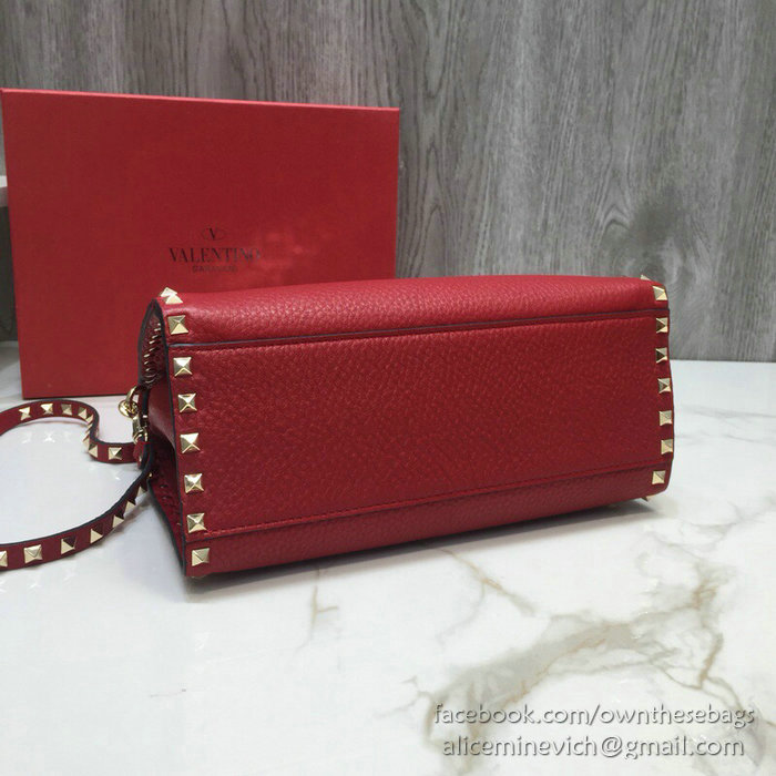 Valentino Textured Calfskin Small Rockstud Top Handle Bag Red V6500