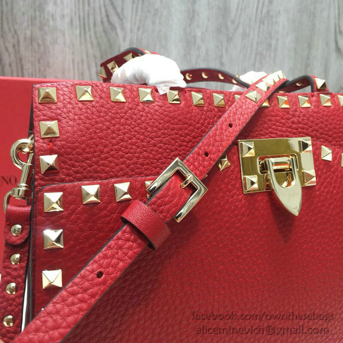 Valentino Textured Calfskin Small Rockstud Top Handle Bag Red V6500