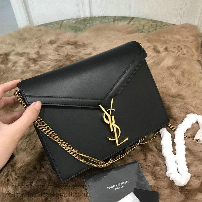 Saint Laurent Cassandra Monogram Clasp Bag in Black Smooth Leather 532750