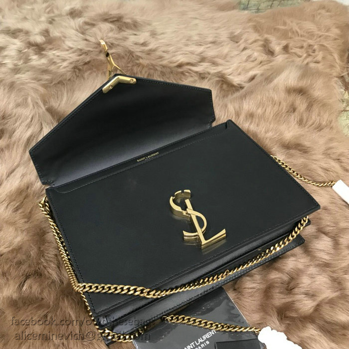 Saint Laurent Cassandra Monogram Clasp Bag in Black Smooth Leather 532750