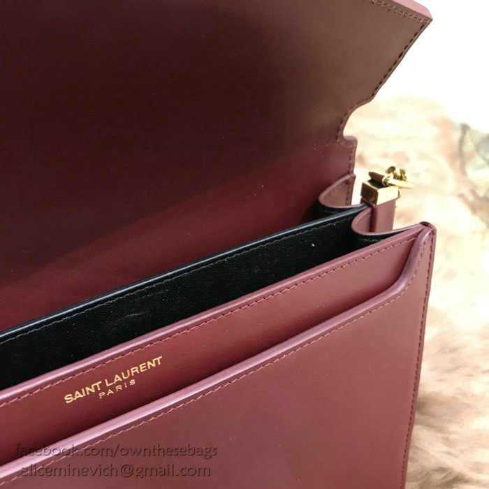 Saint Laurent Cassandra Monogram Clasp Bag in Burgundy Smooth Leather 532750