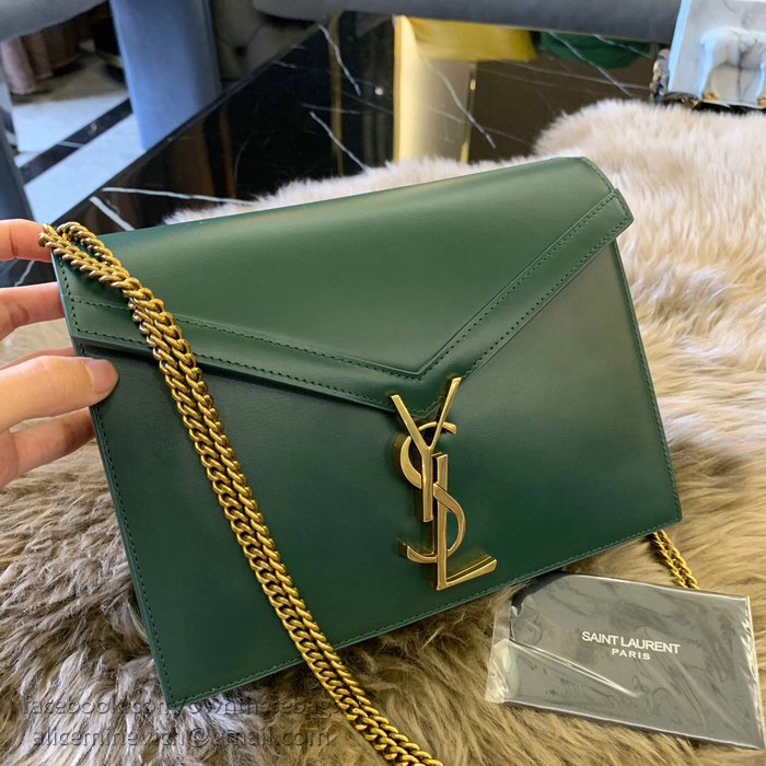 Saint Laurent Cassandra Monogram Clasp Bag in Green Smooth Leather 532750