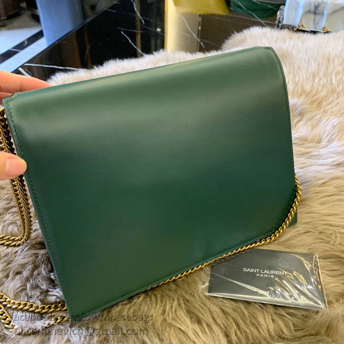 Saint Laurent Cassandra Monogram Clasp Bag in Green Smooth Leather 532750