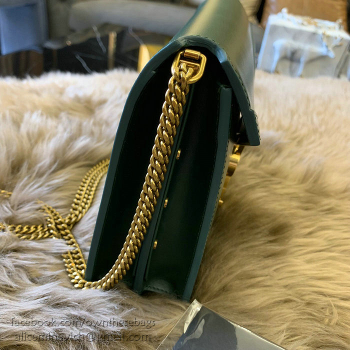 Saint Laurent Cassandra Monogram Clasp Bag in Green Smooth Leather 532750