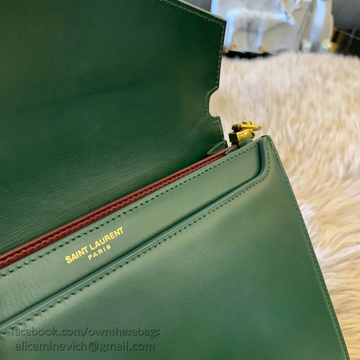 Saint Laurent Cassandra Monogram Clasp Bag in Green Smooth Leather 532750