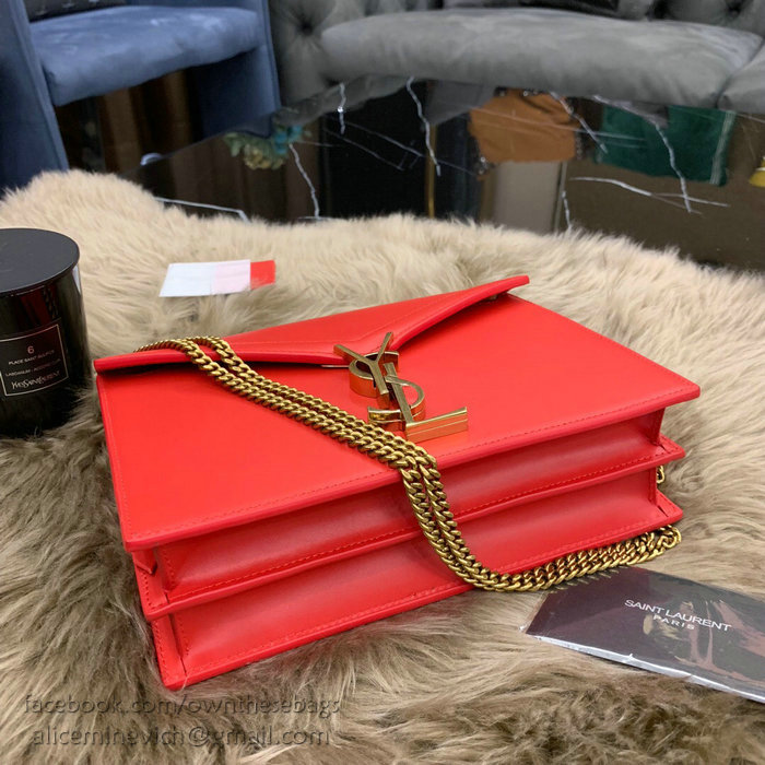 Saint Laurent Cassandra Monogram Clasp Bag in Red Smooth Leather 532750