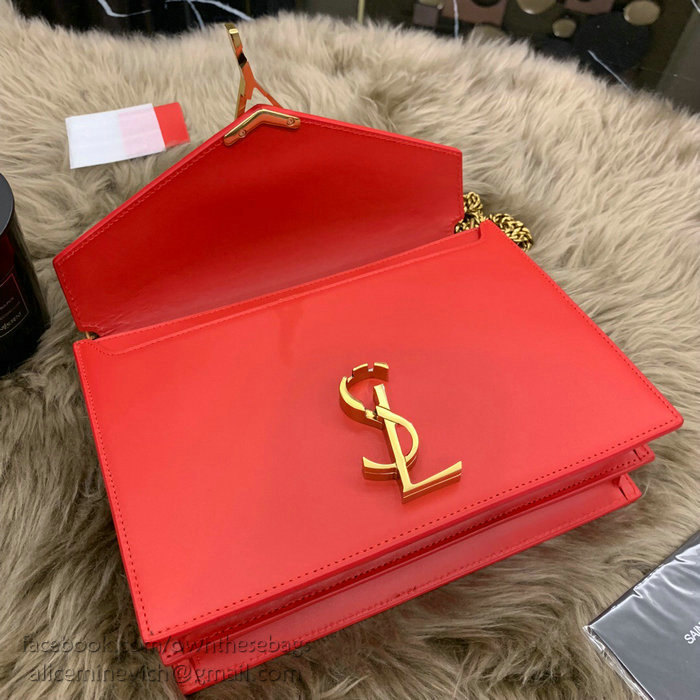 Saint Laurent Cassandra Monogram Clasp Bag in Red Smooth Leather 532750