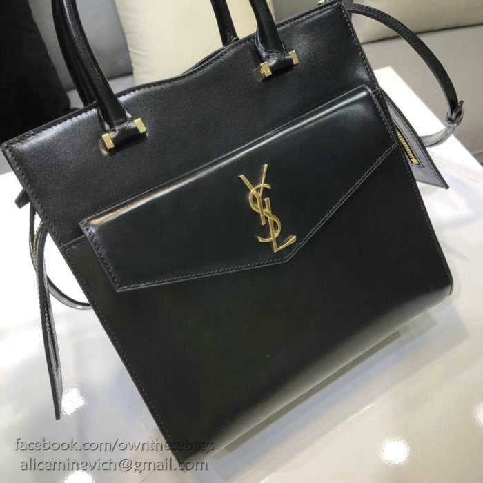 Saint Laurent Small Uptown Tote in Black Shiny Smooth Leather 561203