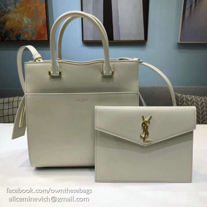 Saint Laurent Small Uptown Tote in White Shiny Smooth Leather 561203