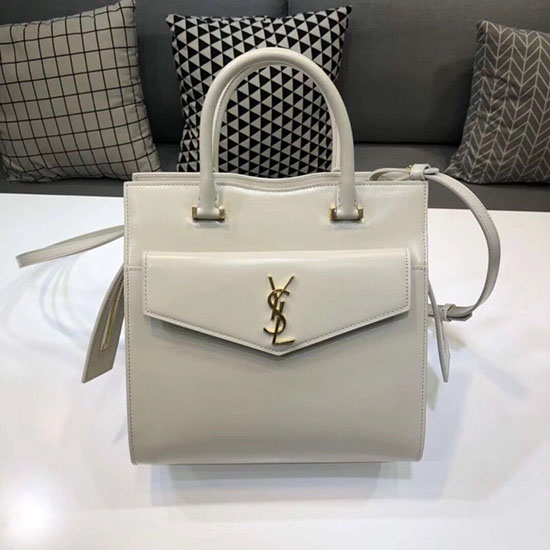 Saint Laurent Small Uptown Tote in White Shiny Smooth Leather 561203