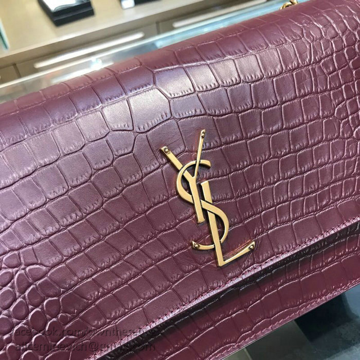 Saint Laurent Sunset Medium in Burgundy Crocodile Embossed Leather 515823