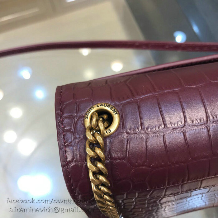 Saint Laurent Sunset Medium in Burgundy Crocodile Embossed Leather 515823