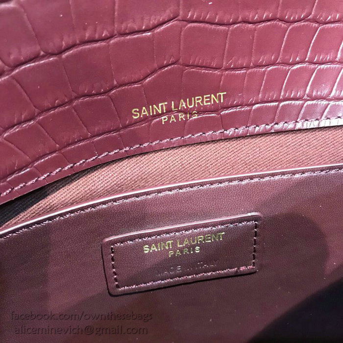 Saint Laurent Sunset Medium in Burgundy Crocodile Embossed Leather 515823