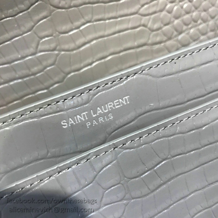 Saint Laurent Sunset Medium in Grey Crocodile-embossed Leather 442906