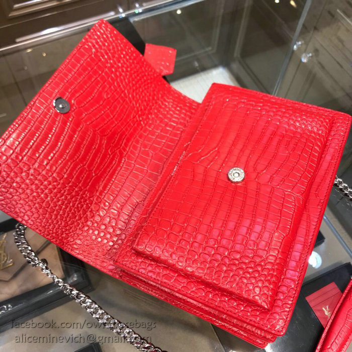 Saint Laurent Sunset Medium in Red Crocodile-embossed Leather 442906