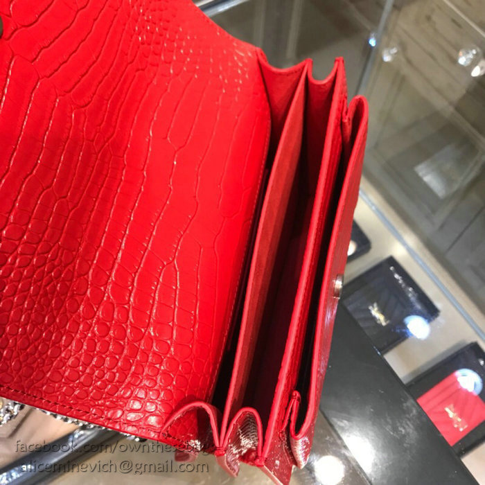 Saint Laurent Sunset Medium in Red Crocodile-embossed Leather 442906