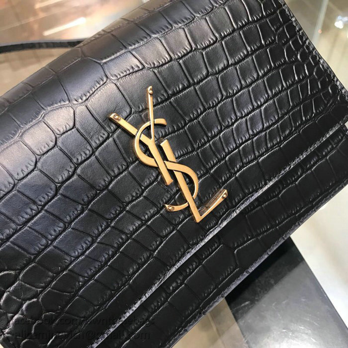 Saint Laurent Unset Small in Black Crocodile Embossed Leather 515822