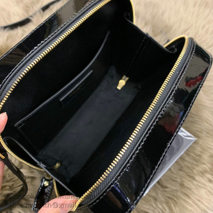 Saint Laurent Vicky Camera Bag in Black Matelasse Patent Leather 555052