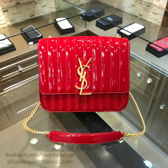 Saint Laurent Vicky Large in Red Matelasse Patent Leather 532595