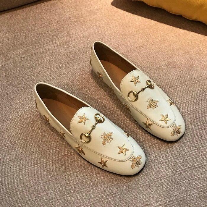 Gucci Jordaan Embroidered Leather Loafer White 505281