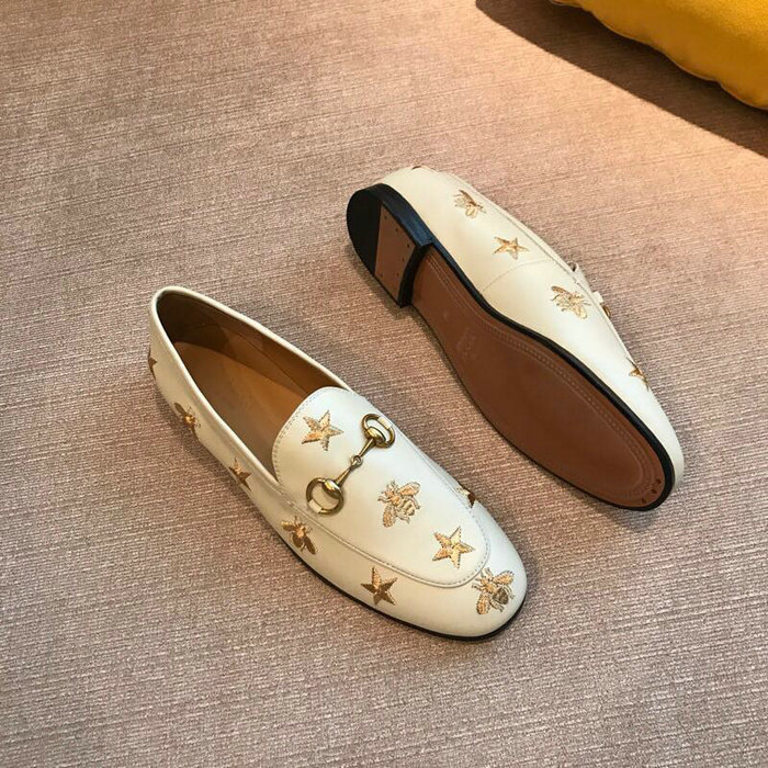 Gucci Jordaan Embroidered Leather Loafer White 505281