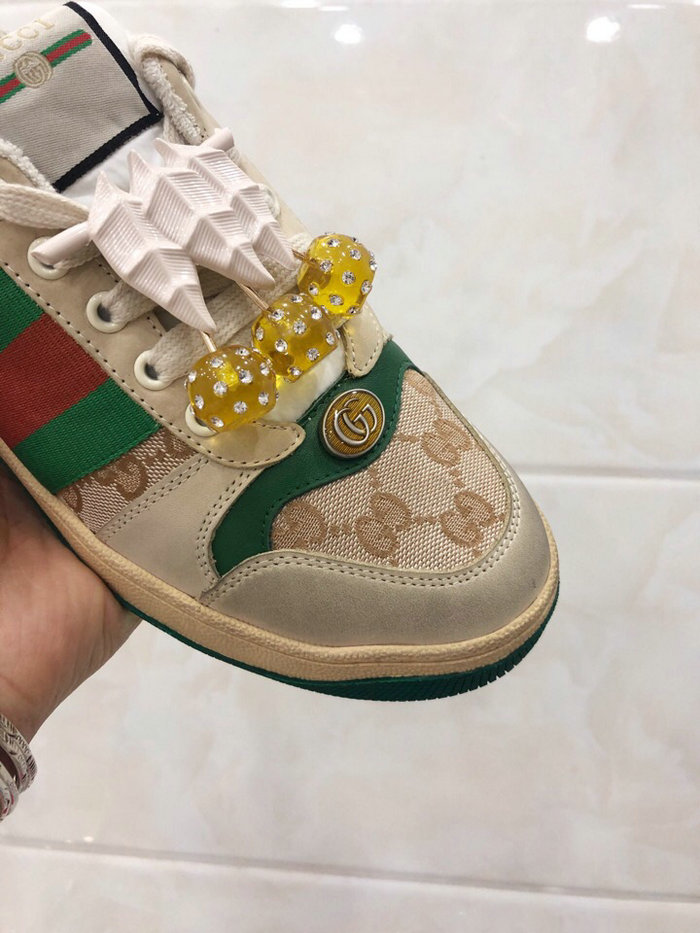 Gucci Screener leather sneaker green with cherries 570442