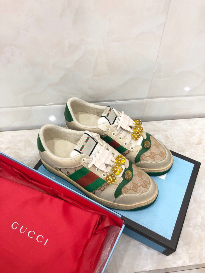 Gucci Screener leather sneaker green with cherries 570442