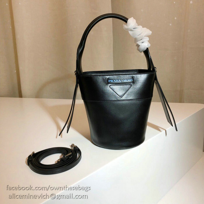 Prada Ouverture Leather Bucket Bag Black 1BE015