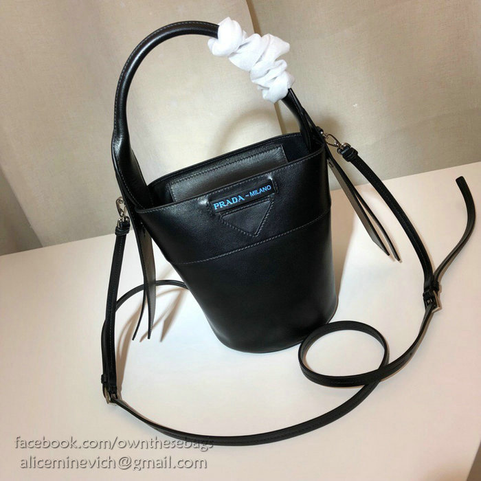 Prada Ouverture Leather Bucket Bag Black 1BE015