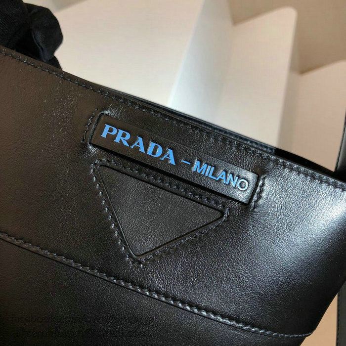 Prada Ouverture Leather Bucket Bag Black 1BE015