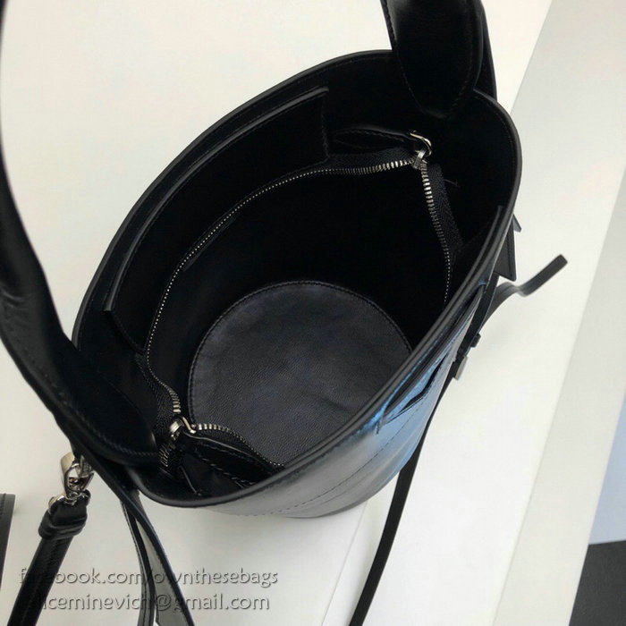 Prada Ouverture Leather Bucket Bag Black 1BE015