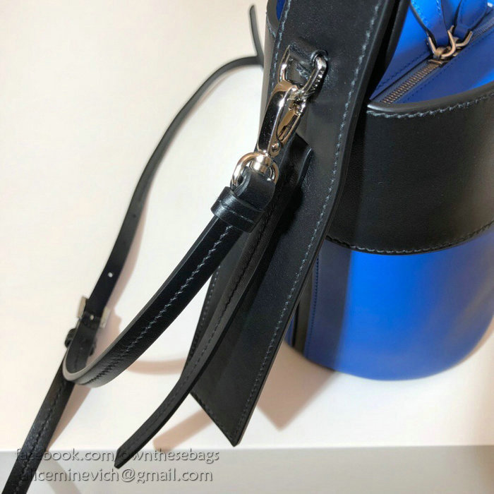 Prada Ouverture Leather Bucket Bag Blue and Black 1BE015